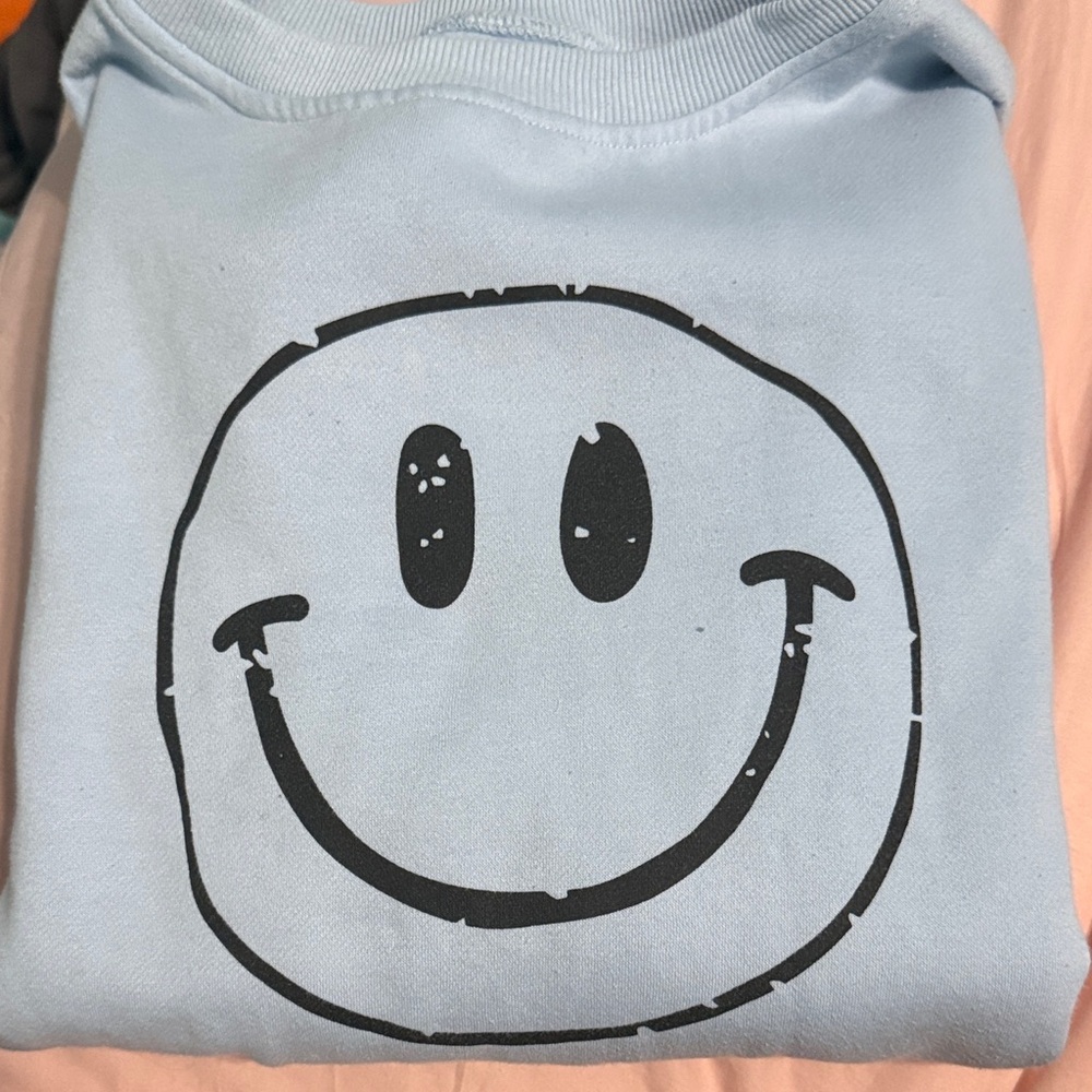 Light Blue Smiley Face Sweatshirt